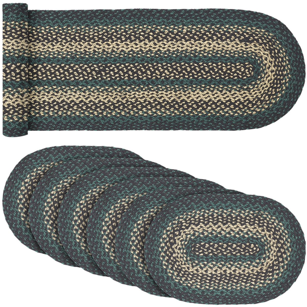 Pine Grove Pine Green 13x72 Table Runner & 6 pc 12x18 Placemat Set