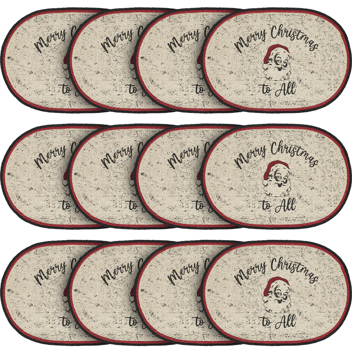 Jolly Ole Santa Jute Oval Placemat 13x19, 12 Pack 12 Pack