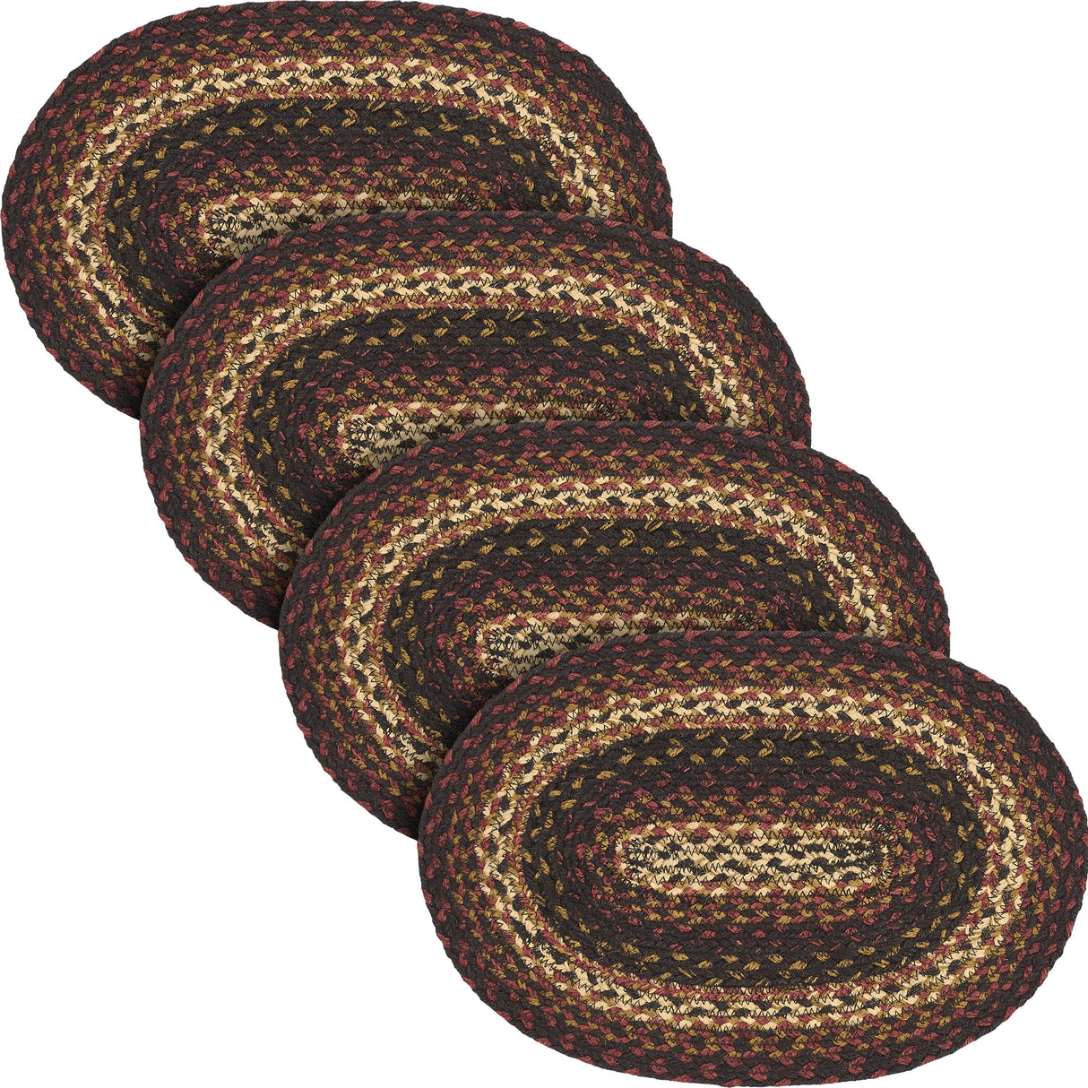 Country Beckham Placemat, Red Black Tan, Jute Blend, Oval, 10x15 Inches, 4 Pack 4 Pack