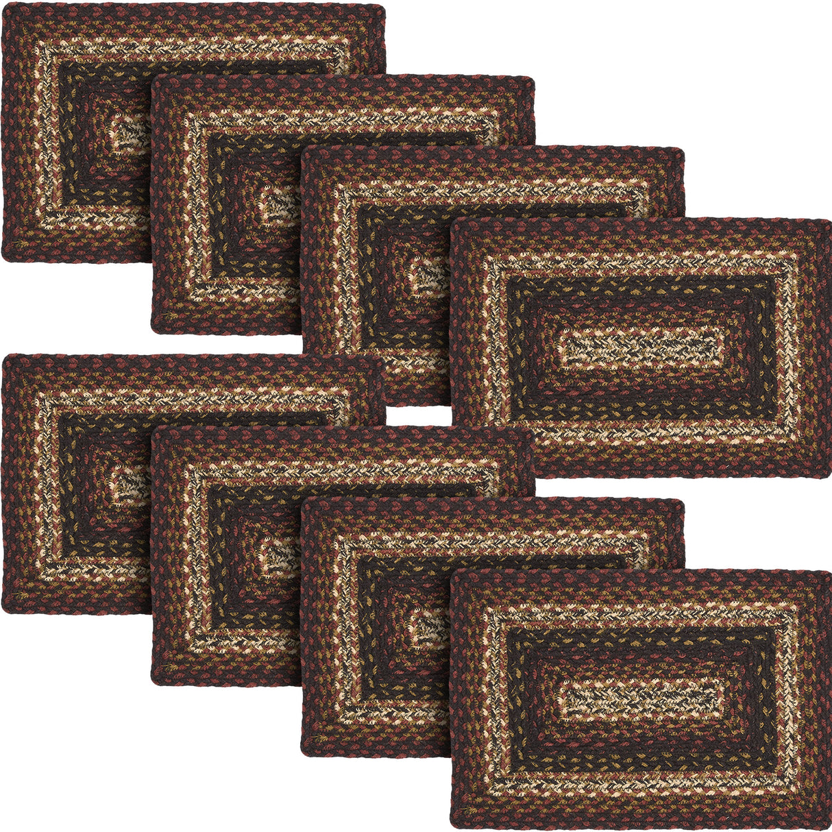 Country Beckham Placemat, Red Black Tan, Jute Blend, Rectangle, 10x15 Inches, 8 Pack 8 Pack