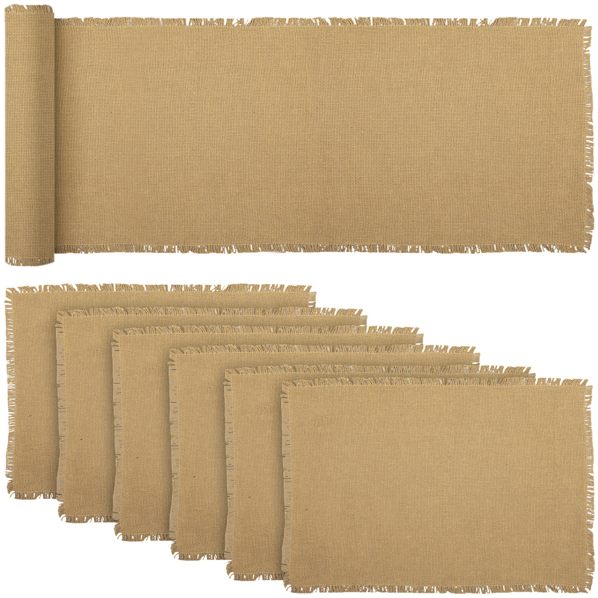 Burlap Natural Natural 13x72 Table Runner & 6 pc 12x18 Placemat Set