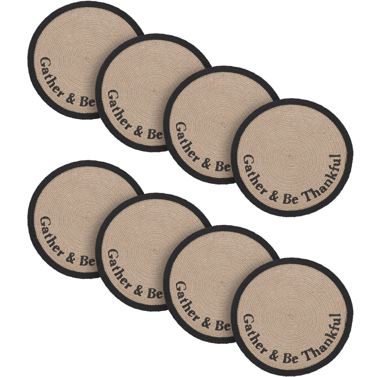 Braided Cotton Harvest Blessings Stencil Gather & Be Thankful Placemat 14 inch Diameter, Decorative Fall Placemat, Table Decor for Fall and Thanksgiving, 8 Pack 8 Pack