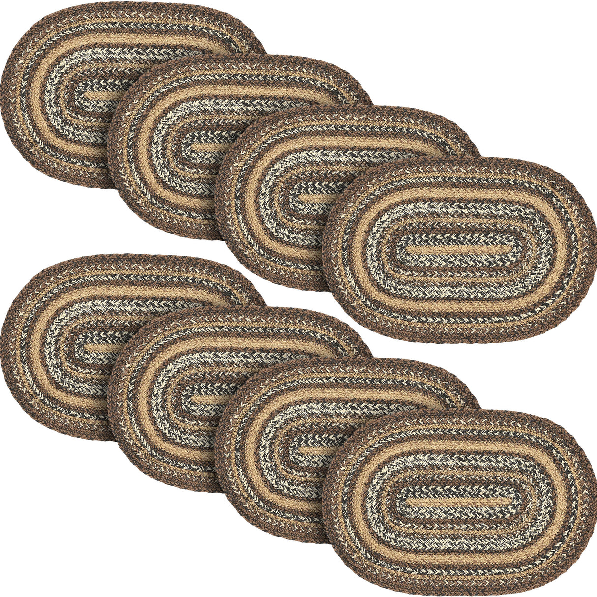 Country Espresso Table Placemat, Brown Black Tan, Jute Blend, Oval, 12x18 Inches, 8 Pack 8 Pack