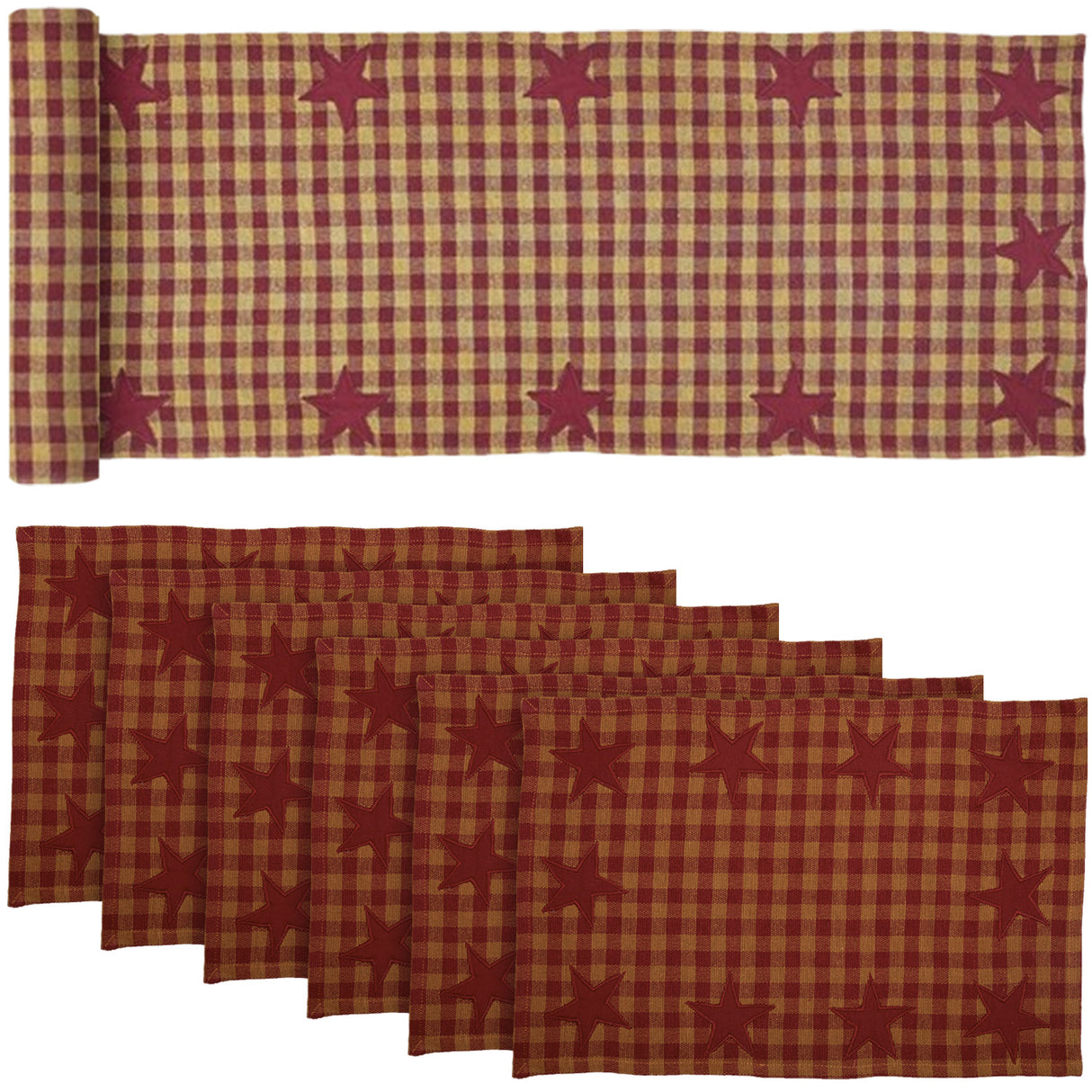 Burgundy Star Burgundy 13x72 Table Runner & 6 pc 12x18 Placemat Set