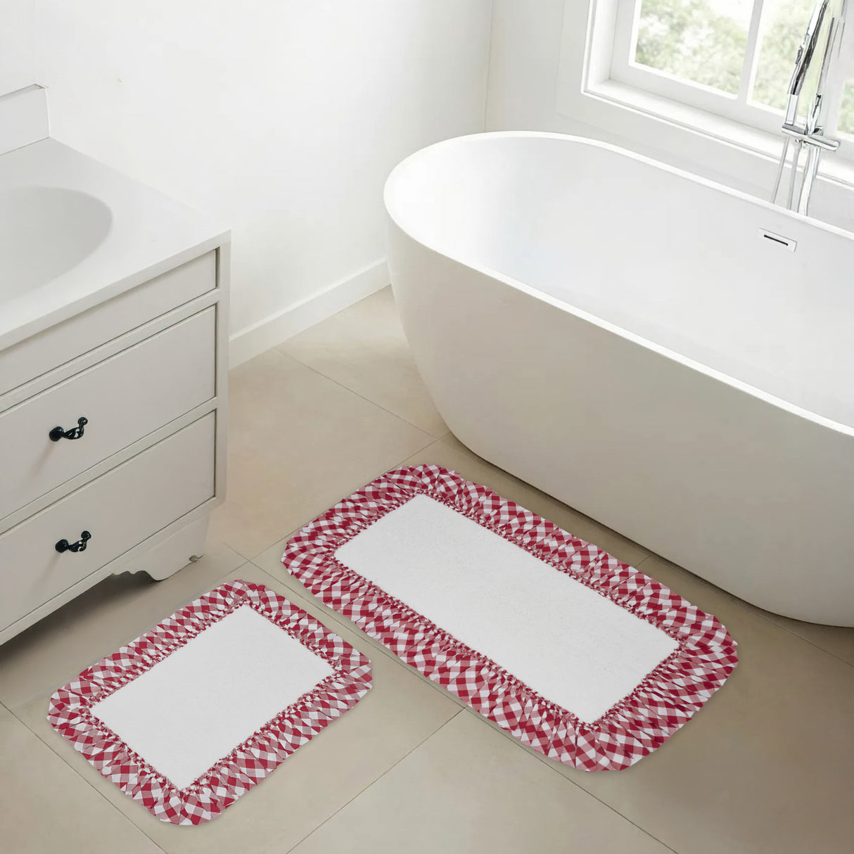 VHC Brands Annie Buffalo Check Country Red 2pc Bathhmat Set, 20x30 and 27x48