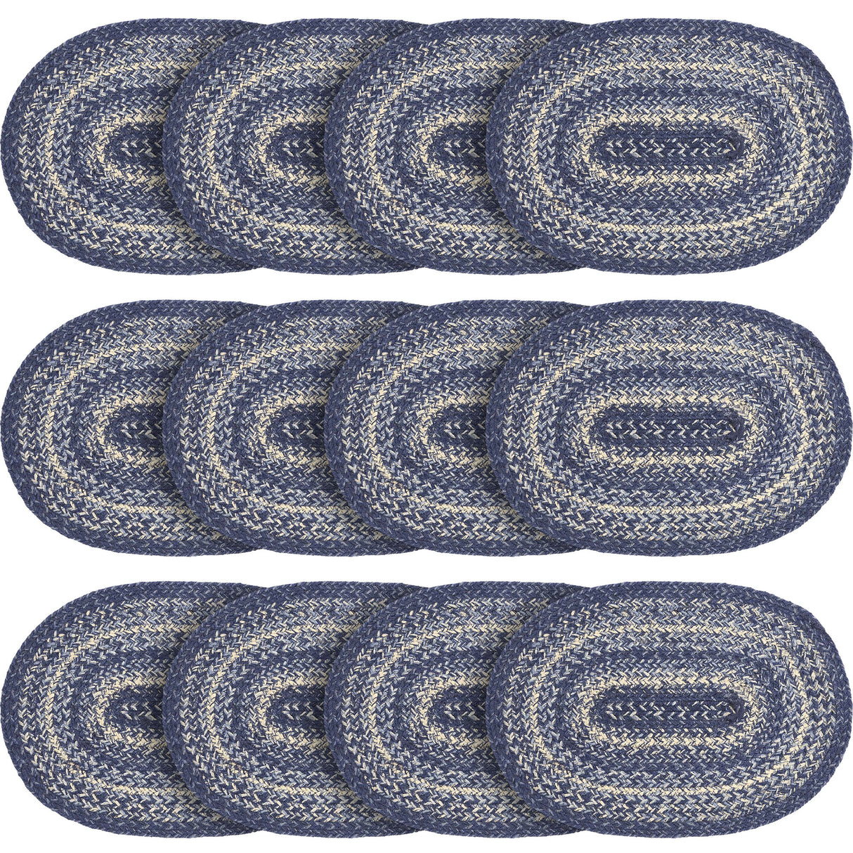 Farmhouse Great Falls Blue Table Placemat, Blue White, Jute Blend, Oval, 10x15 Inches, 12 Pack 12 Pack