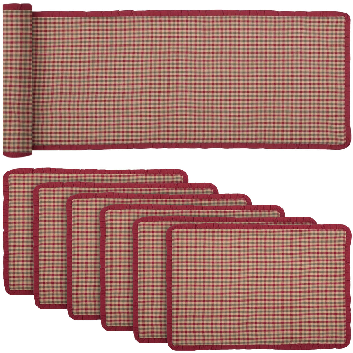 Jonathan Plaid Wheat 13x72 Table Runner & 6 pc 12x18 Placemat Set