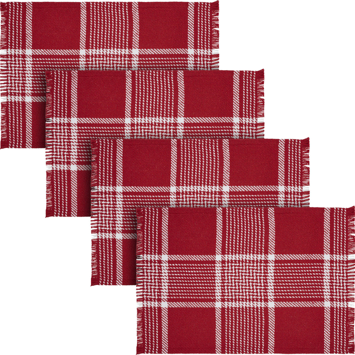 Eston Red White Plaid Placemat Set of 2 Fringed 13x19, 4 Pack