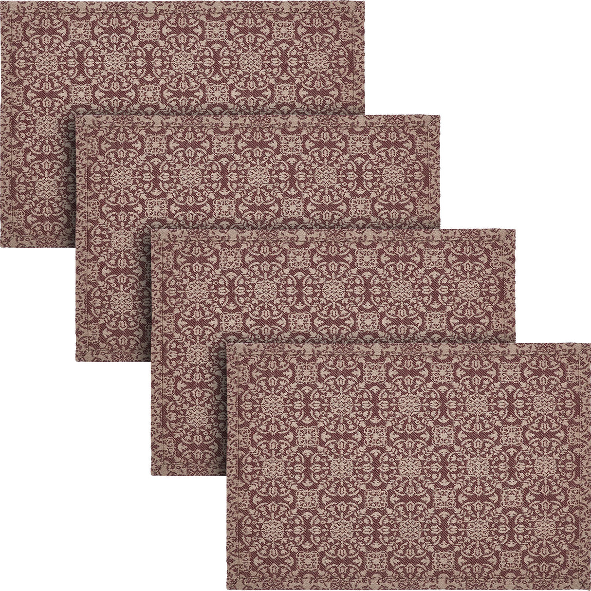 Custom House Burgundy Tan Jacquard Placemat Set of 2 13x19, 4 Pack
