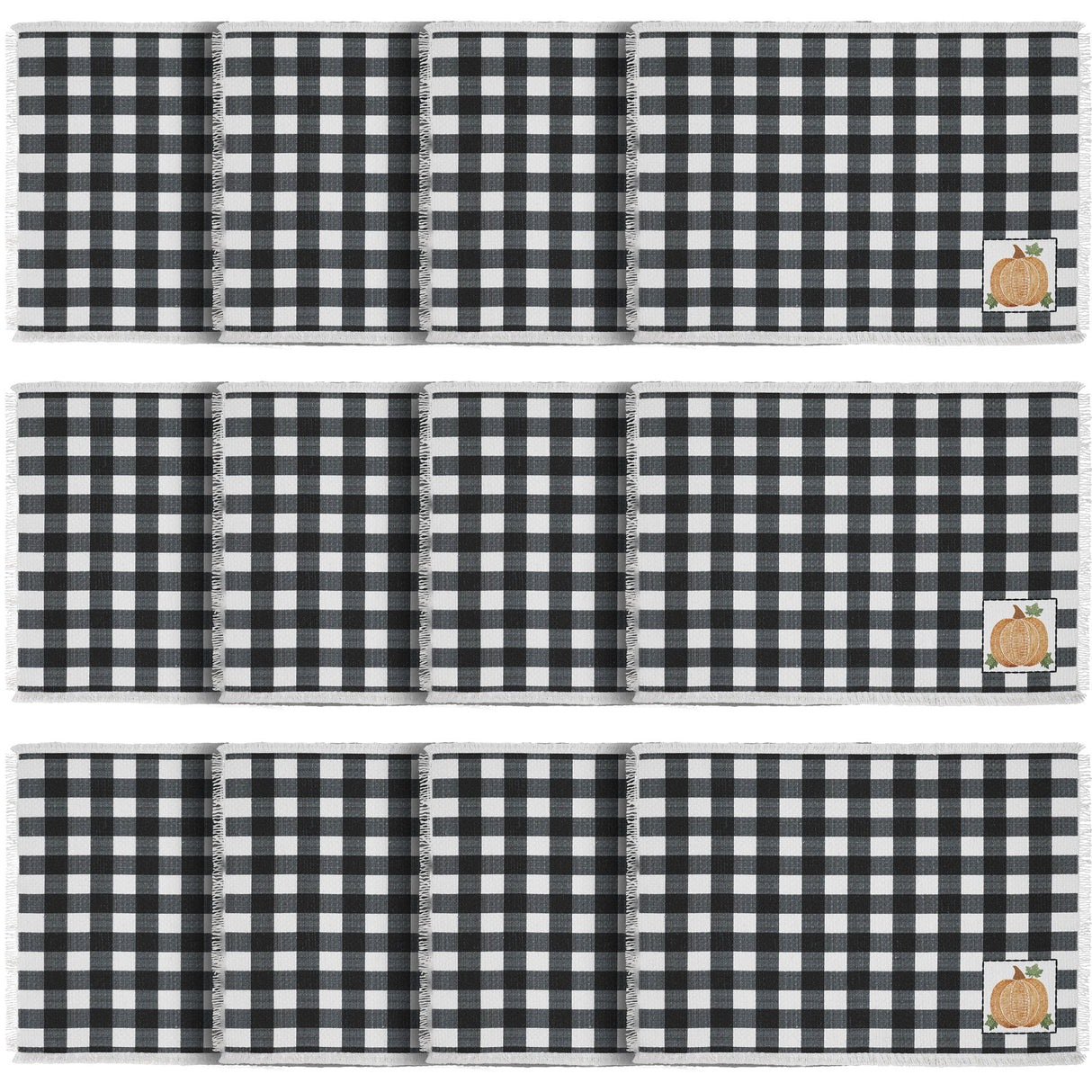 Annie Black Check Pumpkin Placemat Set of 2 13x19, 6 Pack 12 Pack