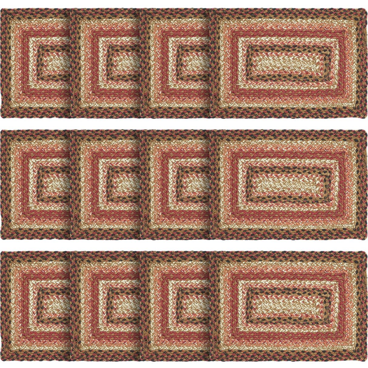 Ginger Spice Table Placemat, Orange Red Natural, Jute Blend, Rectangle, 10x15 Inches, 12 Pack 12 Pack