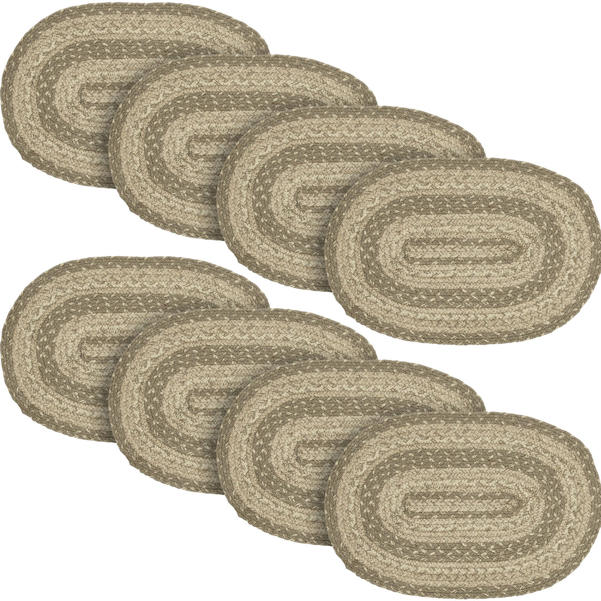 Farmhouse Cobblestone Table Placemat, Tan Grey White, Jute Blend, Oval, 10x15 Inches, 8 Pack 8 Pack