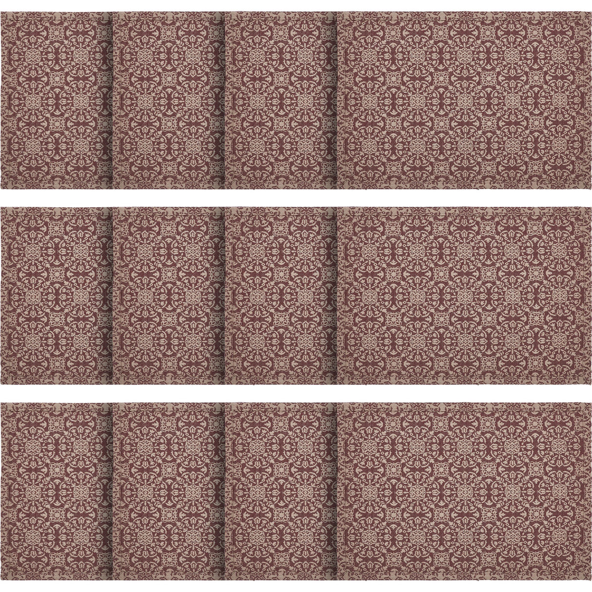 Custom House Burgundy Tan Jacquard Placemat Set of 2 13x19, 6 Pack 12 Pack