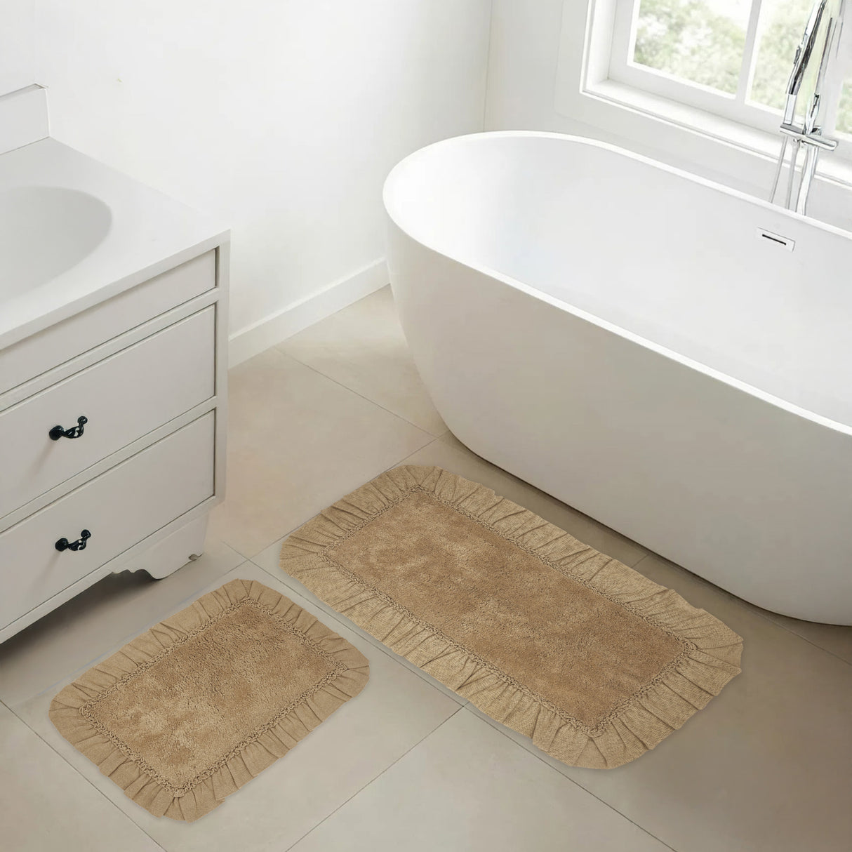 VHC Brands Burlap Natural 2pc Bathhmat Set, 20x30 and 27x48