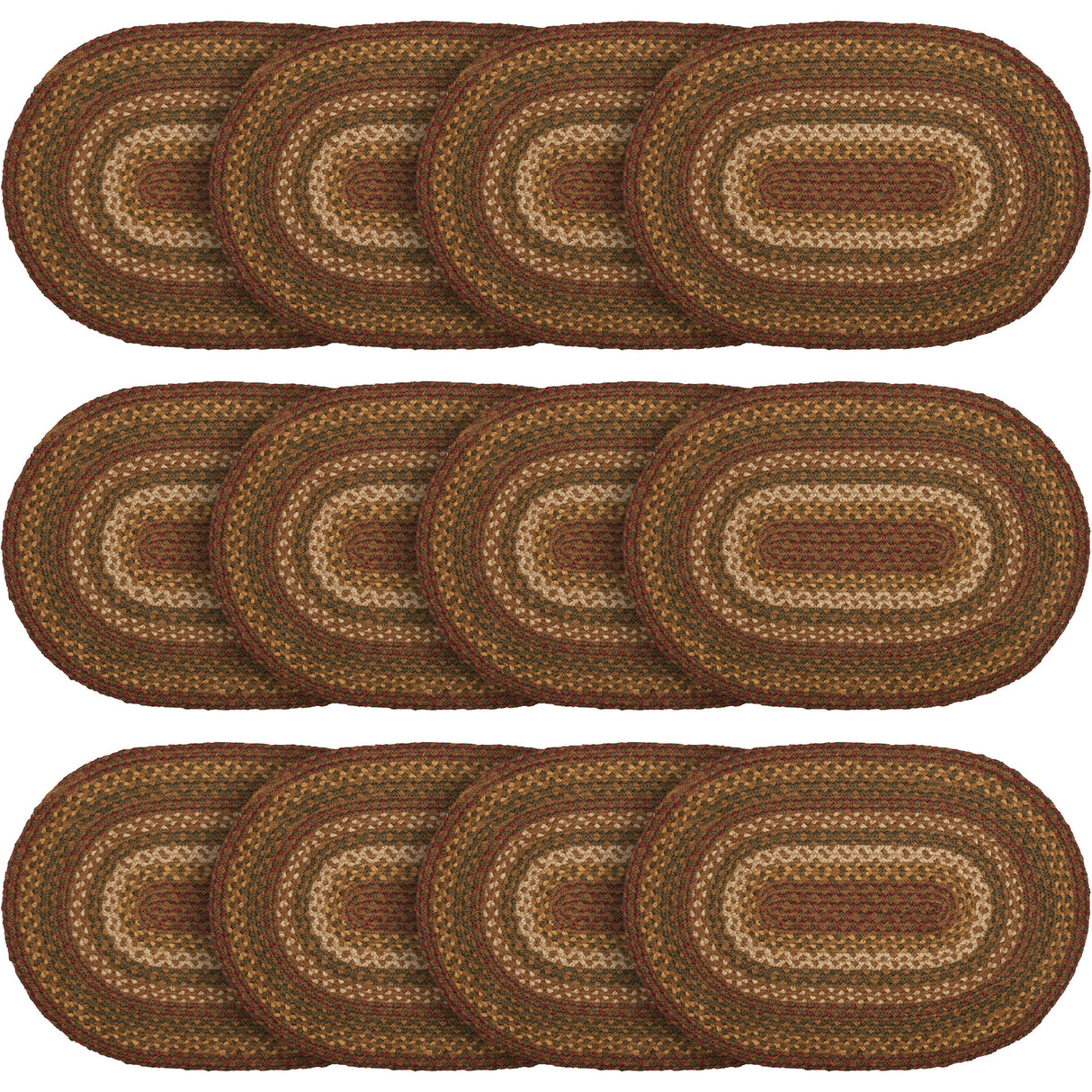 Tea Cabin Rustic Jute Green Textured Striped Oval Kitchen Placemat Set of 6 12"x18", 12 Pack