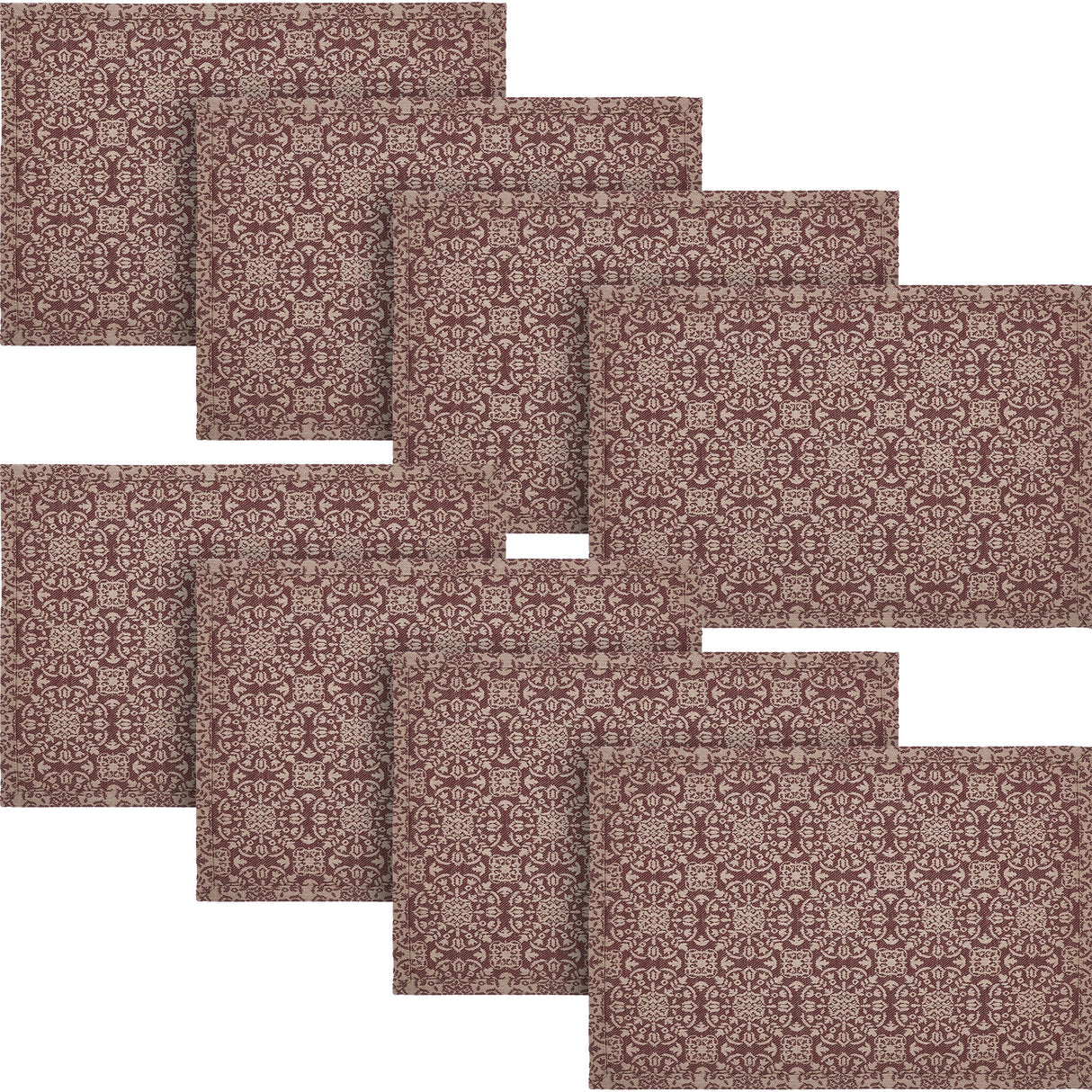 Custom House Burgundy Tan Jacquard Placemat Set of 2 13x19, 4 Pack 8 Pack