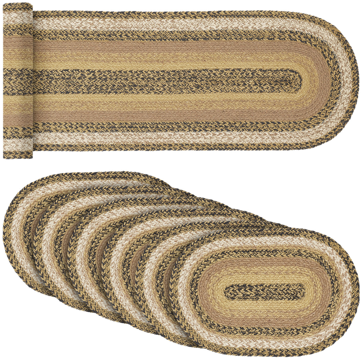 Kettle Grove Jute Country Black 13x72 Table Runner & 6 pc 10x15 Placemat Set