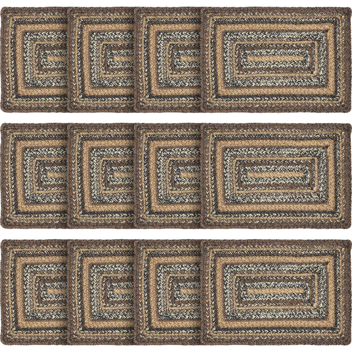 Country Espresso Table Placemat, Brown Black Tan, Jute Blend, Rectangle, 12x18 Inches, 12 Pack 12 Pack