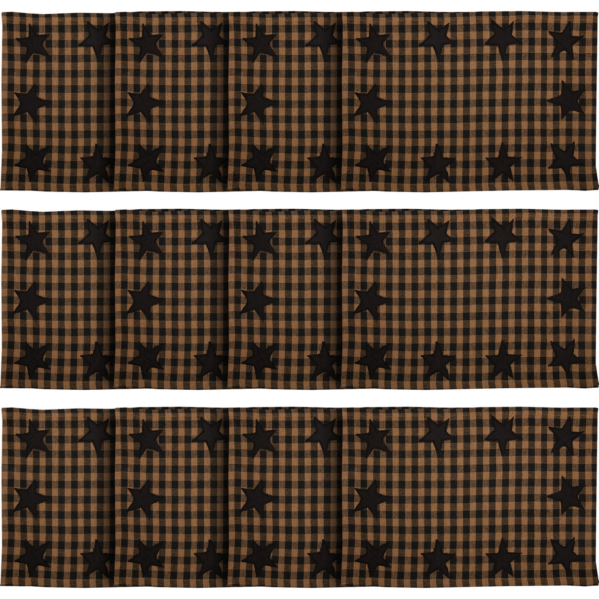 VHC Brands, Black Star, Cotton, 12x18, Placemat Set of 6, Black, 12 Pack