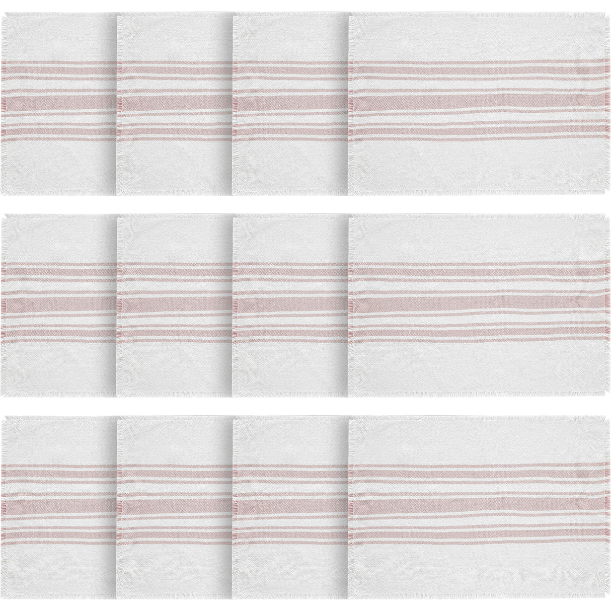 Antique White Stripe Farmhouse 13"x19" Placemat Set of 6 Pink Recycled Plastic (PET) Striped Water-Resistant Rect Kitchen Table Decor, 12 Pack