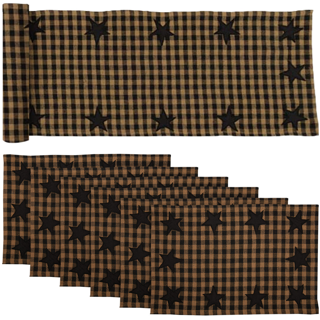 Black Star Raven 13x72 Table Runner & 6 pc 12x18 Placemat Set