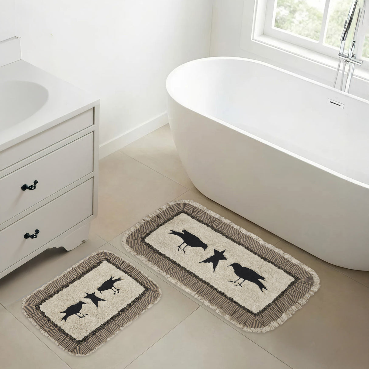 VHC Brands Kettle Grove Dark Creme 2pc Bathhmat Set, 20x30 and 27x48