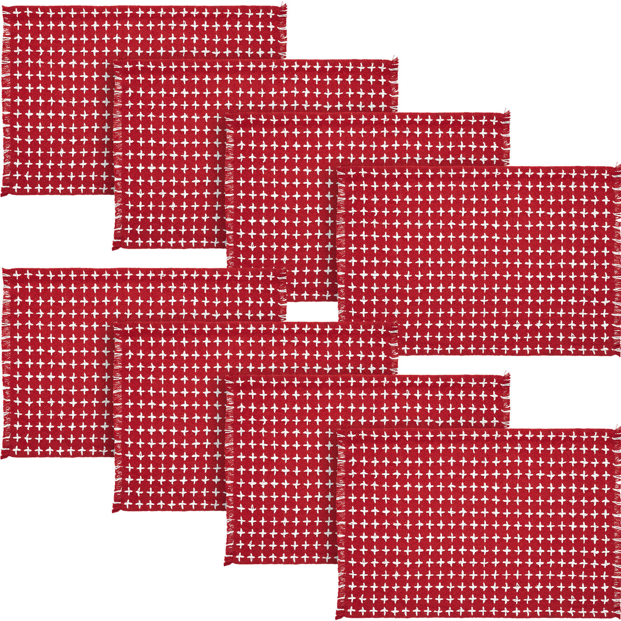 Gallen Red White Placemat Set of 2 Fringed 13x19, 4 Pack 8 Pack