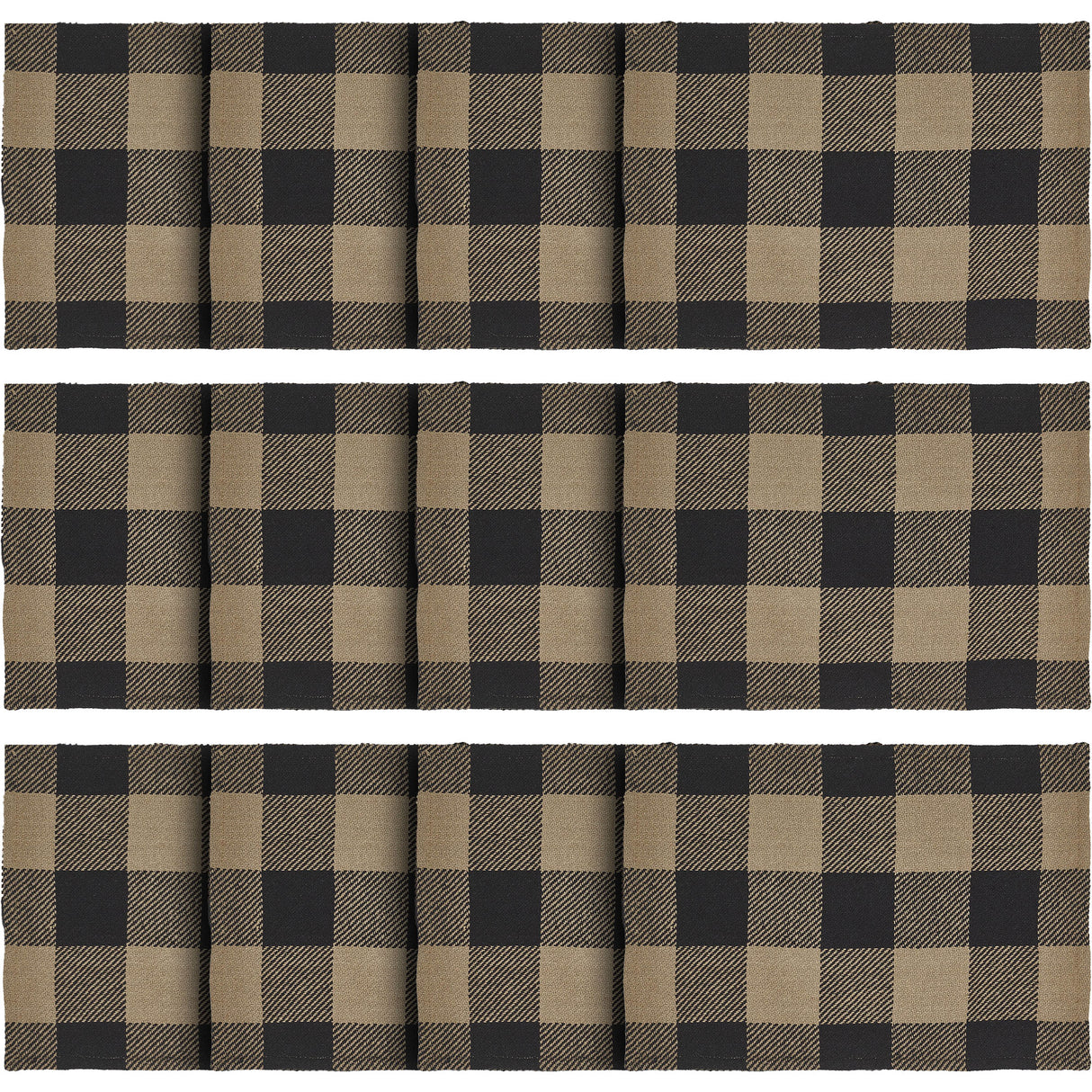 Placemat 13x19 Set of 2, Cotton Dining Room, Kitchen Placemat, Dining Table Placemats, Place Mat, Black Check Collection, Rectangle 13x19, Country Black, 6 Pack 12 Pack