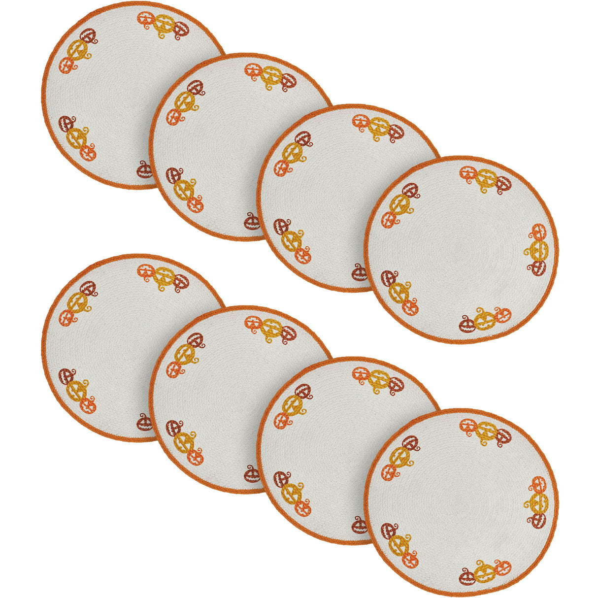 Braided Cotton Country Halloween Stencil Placemat 14 inch Diameter, Decorative Fall Placemat, Table Decor for Fall and Halloween, 8 Pack 8 Pack