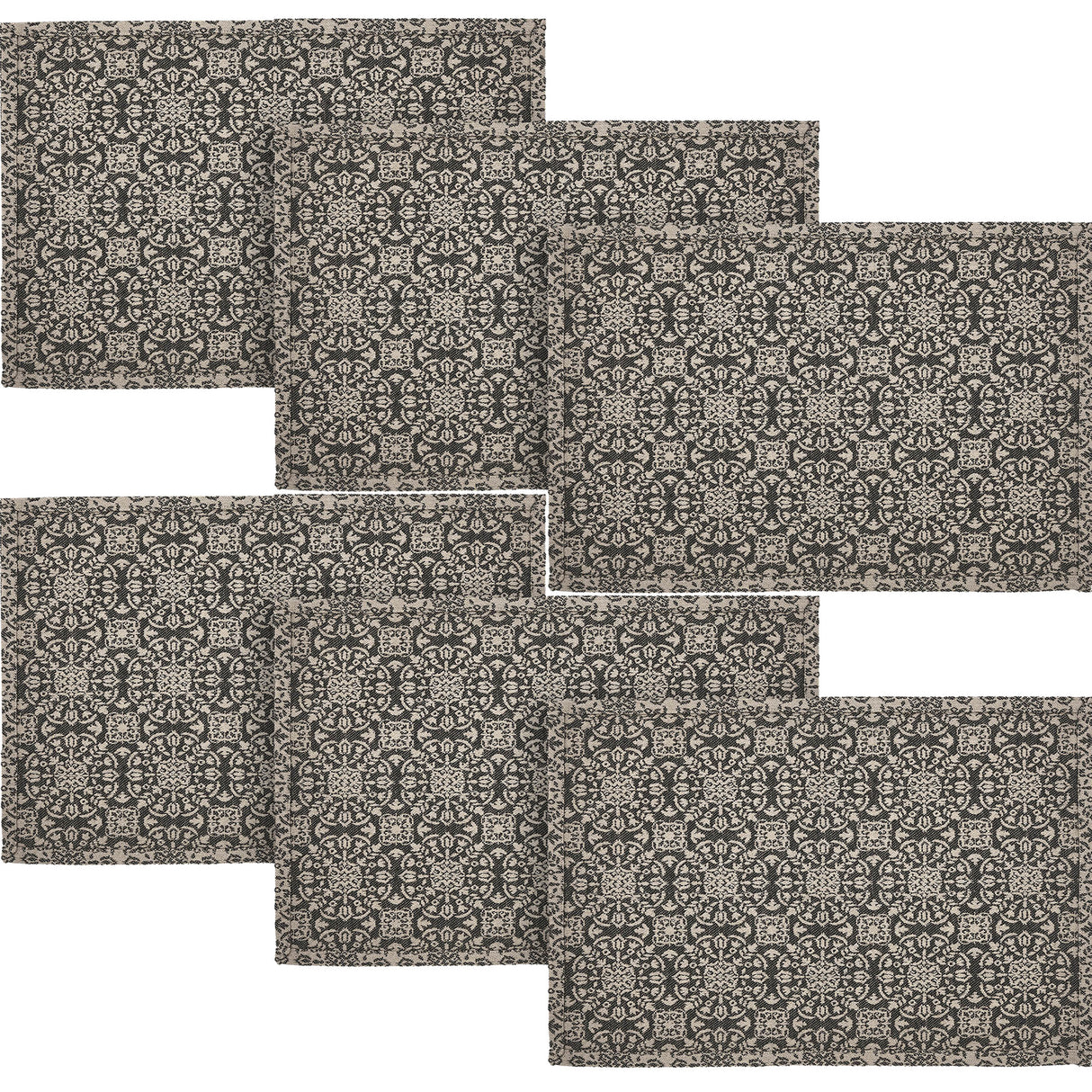 Custom House Black Tan Jacquard Placemat Set of 2 13x19, 3 Pack 6 Pack
