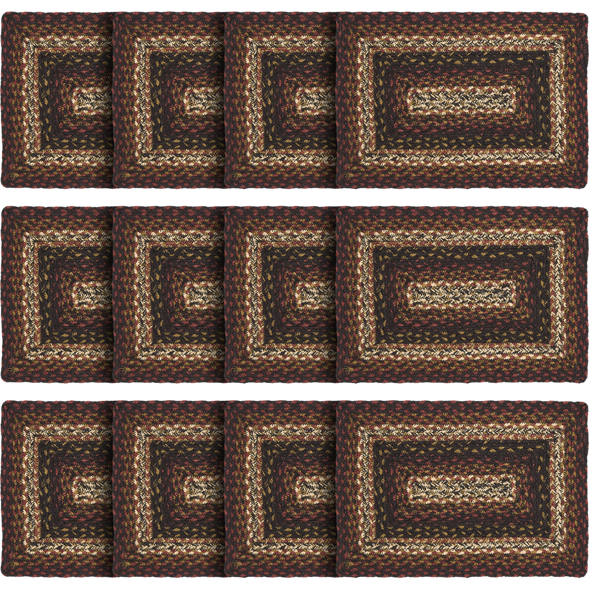 Country Beckham Placemat, Red Black Tan, Jute Blend, Rectangle, 10x15 Inches, 12 Pack 12 Pack