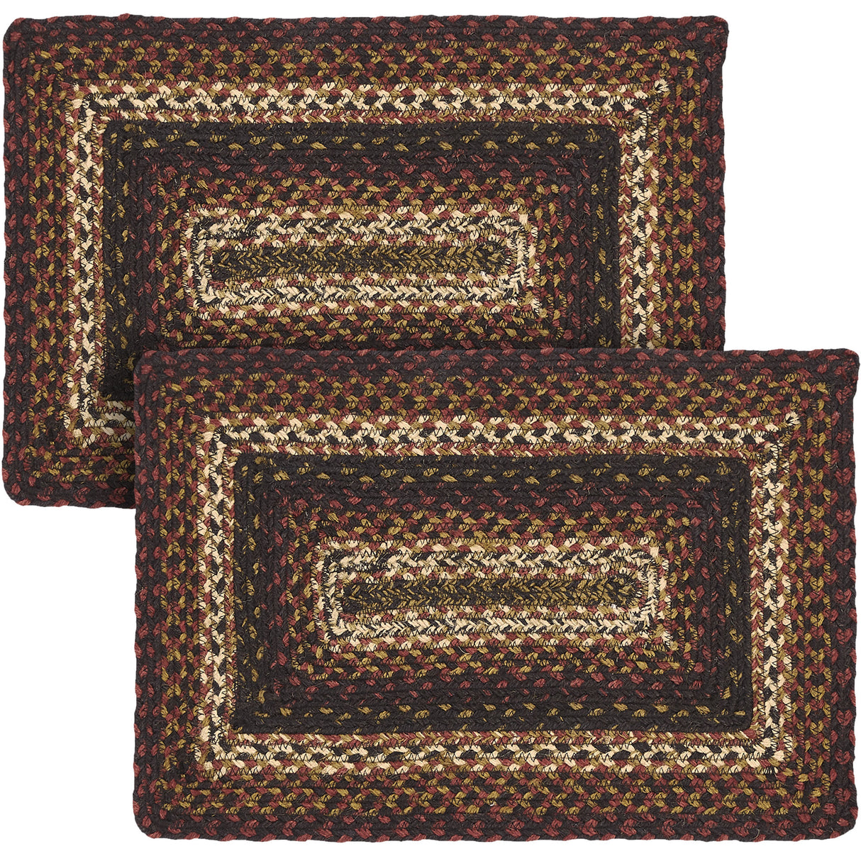 Country Beckham Table Placemat, Red Black Tan, Jute Blend, Rectangle, 12x18 Inches, 2 Pack