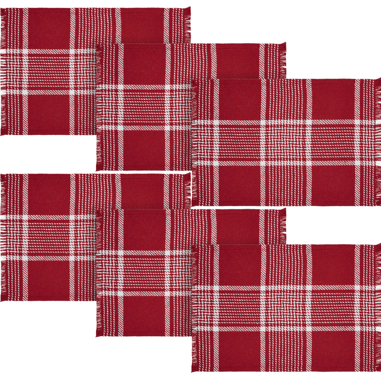 Eston Red White Plaid Placemat Set of 2 Fringed 13x19, 3 Pack 6 Pack