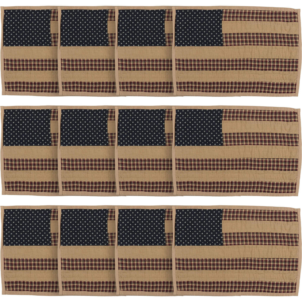 Patriotic Patch Kitchen Table Decor, Placemat Quilted Set of 6, Red, 12x18, 12 Pack