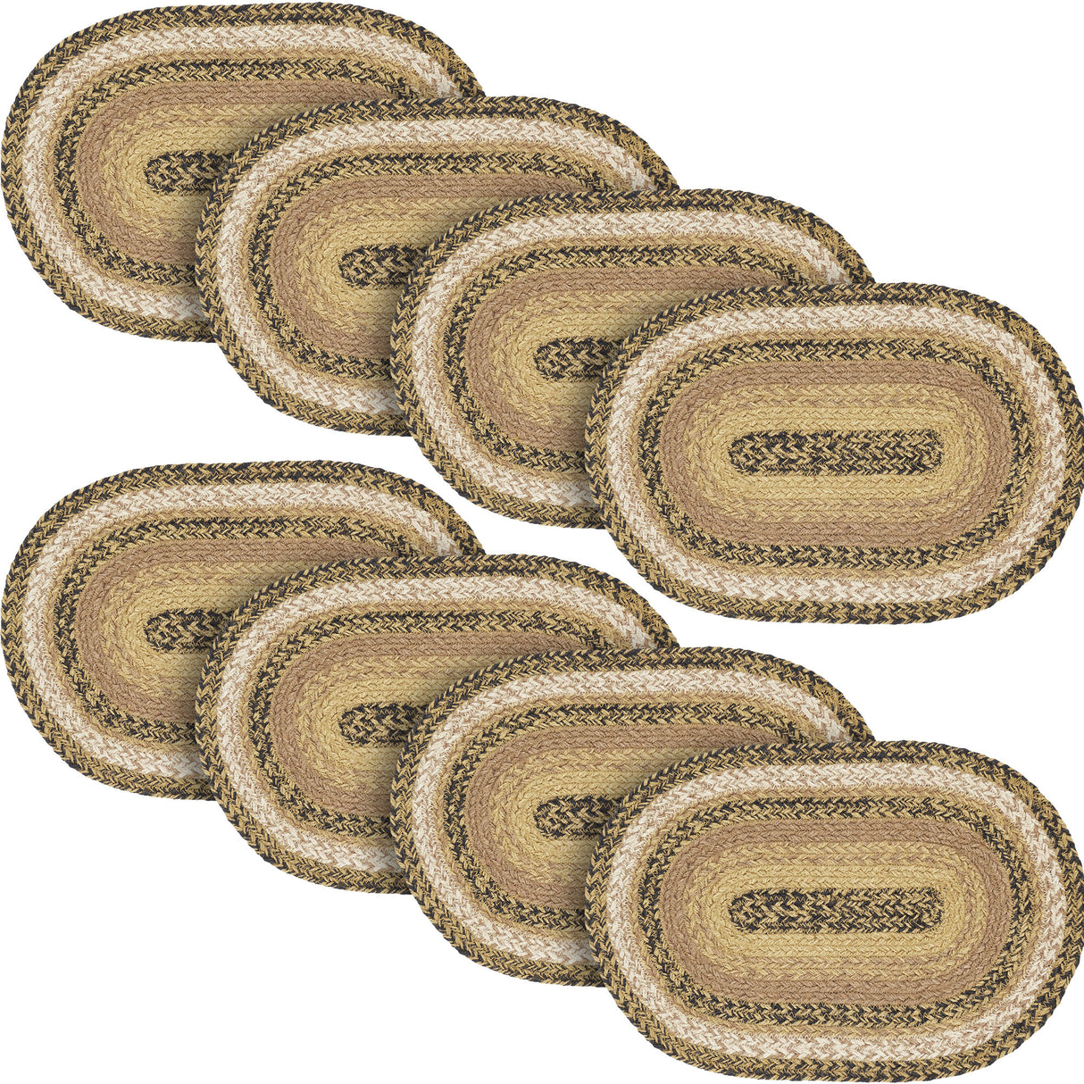 Kettle Grove, Dining Table Placemat, Braided Jute, Oval, Tan & Black, 10x15, 8 Pack 8 Pack