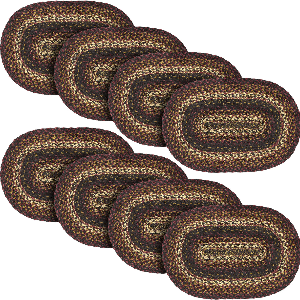 Country Beckham Table Placemat, Red Black Tan, Jute Blend, Oval, 12x18 Inches, 8 Pack 8 Pack