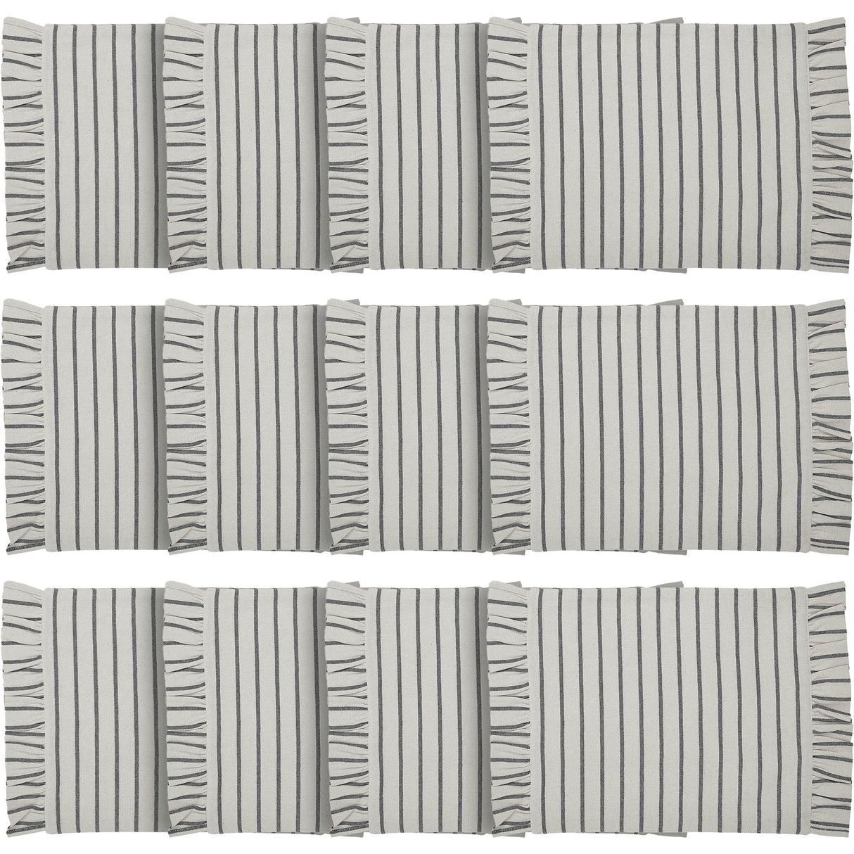 Kaila Ticking Stripe Ruffled Placemat Set of 2 13x19, 6 Pack 12 Pack