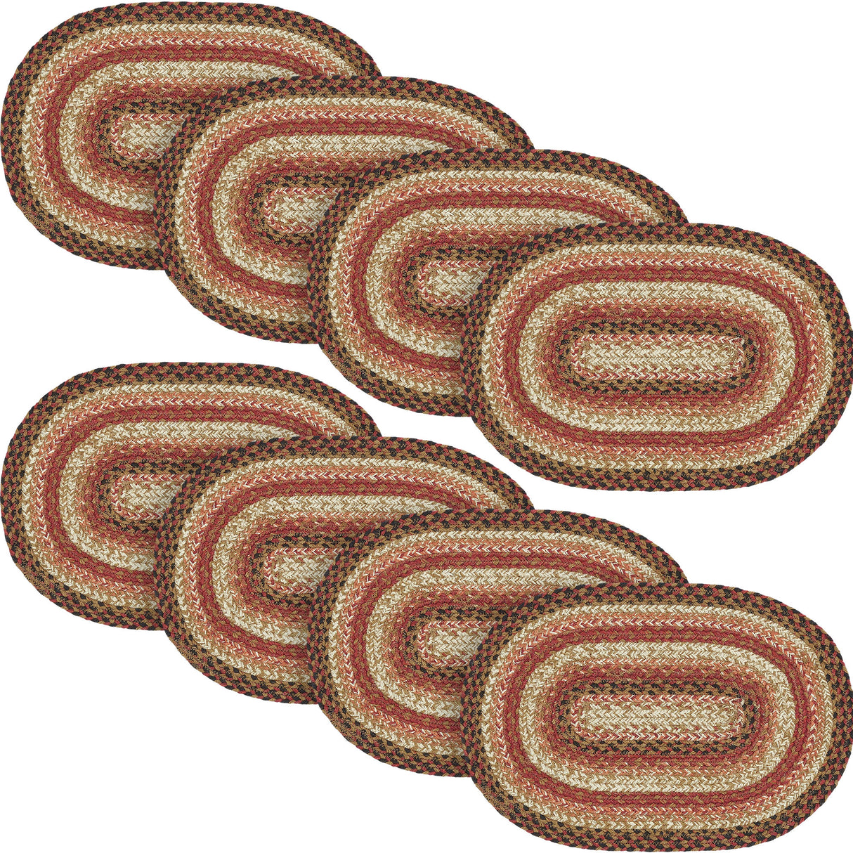 Ginger Spice Table Placemat, Orange Red Natural, Jute Blend, Oval, 12x18 Inches, 8 Pack 8 Pack