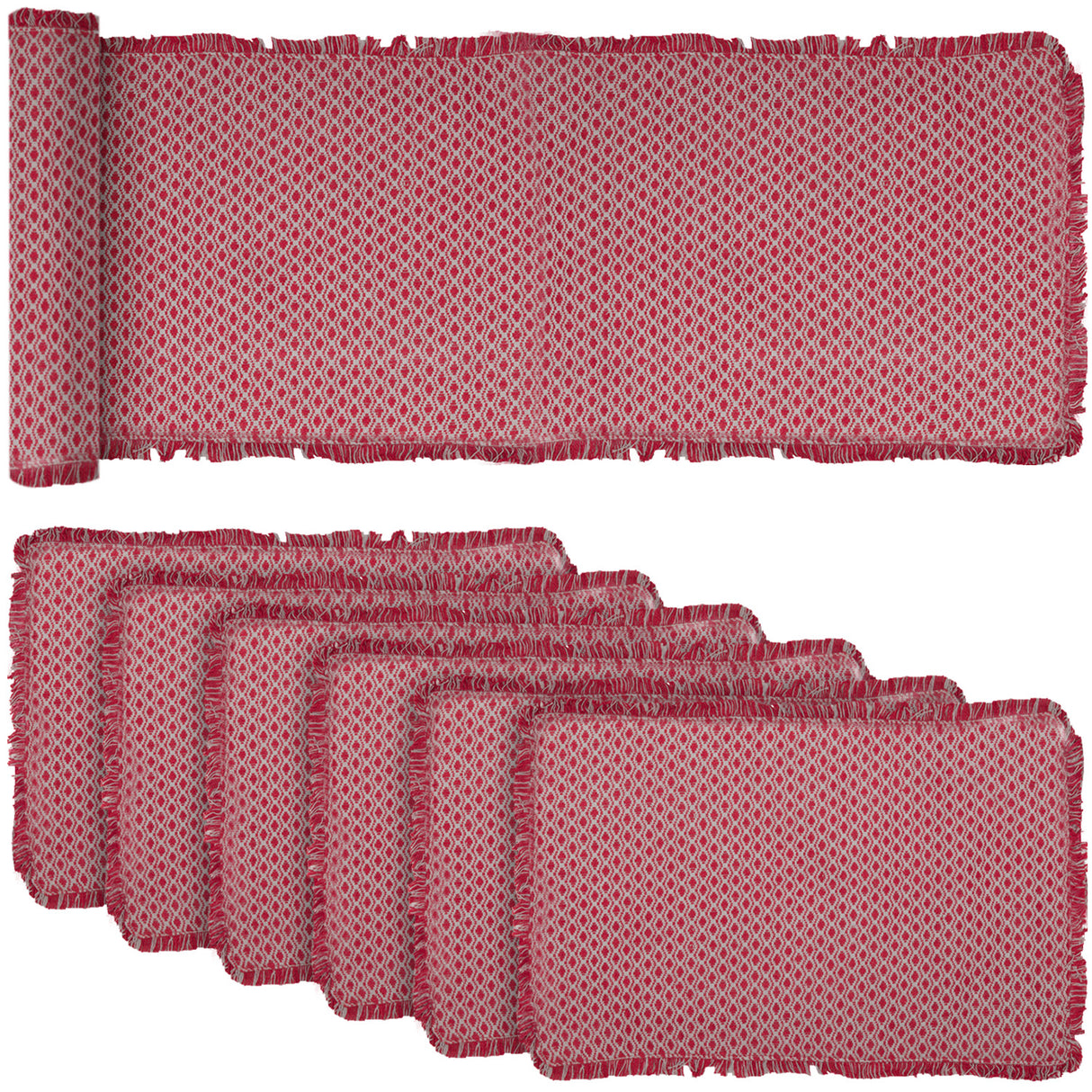 Tannen Deep Red 13x72 Table Runner & 6 pc 12x18 Placemat Set