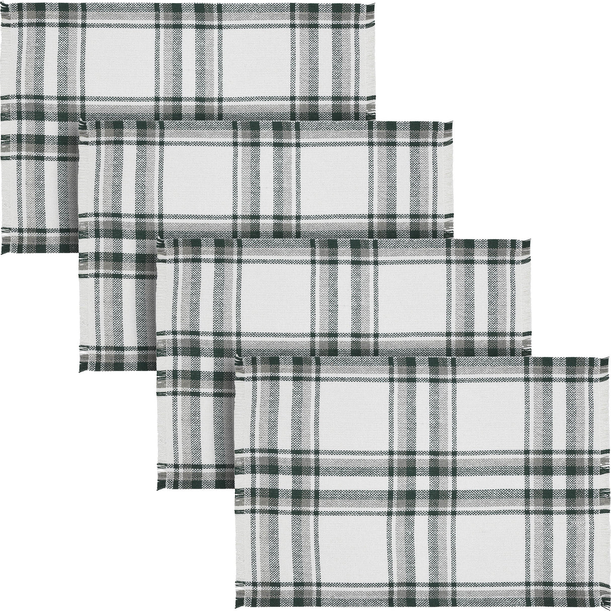 Harper Plaid Green White Placemat Set of 2 Fringed 13x19, 4 Pack