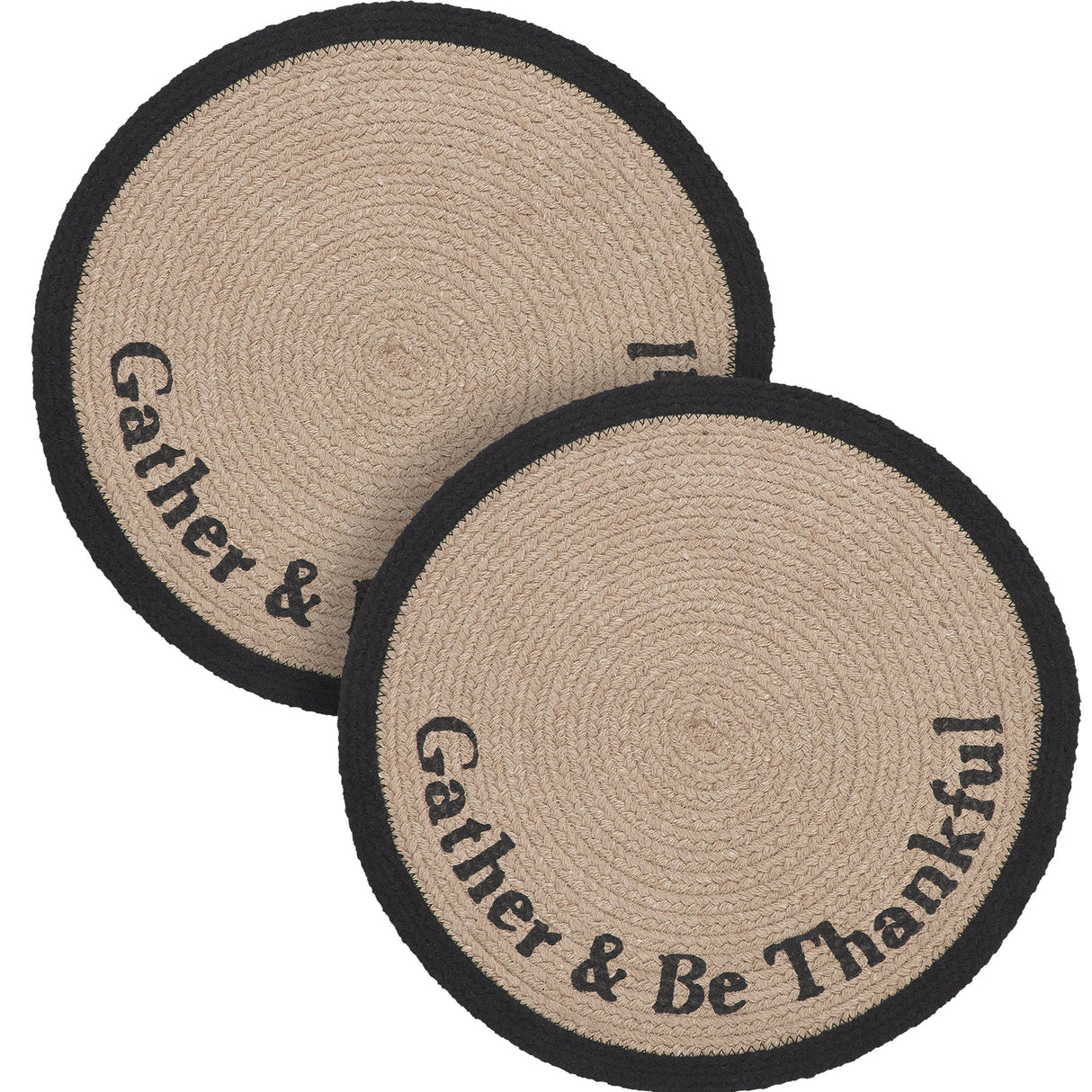Braided Cotton Harvest Blessings Stencil Gather & Be Thankful Placemat 14 inch Diameter, Decorative Fall Placemat, Table Decor for Fall and Thanksgiving, 2 Pack