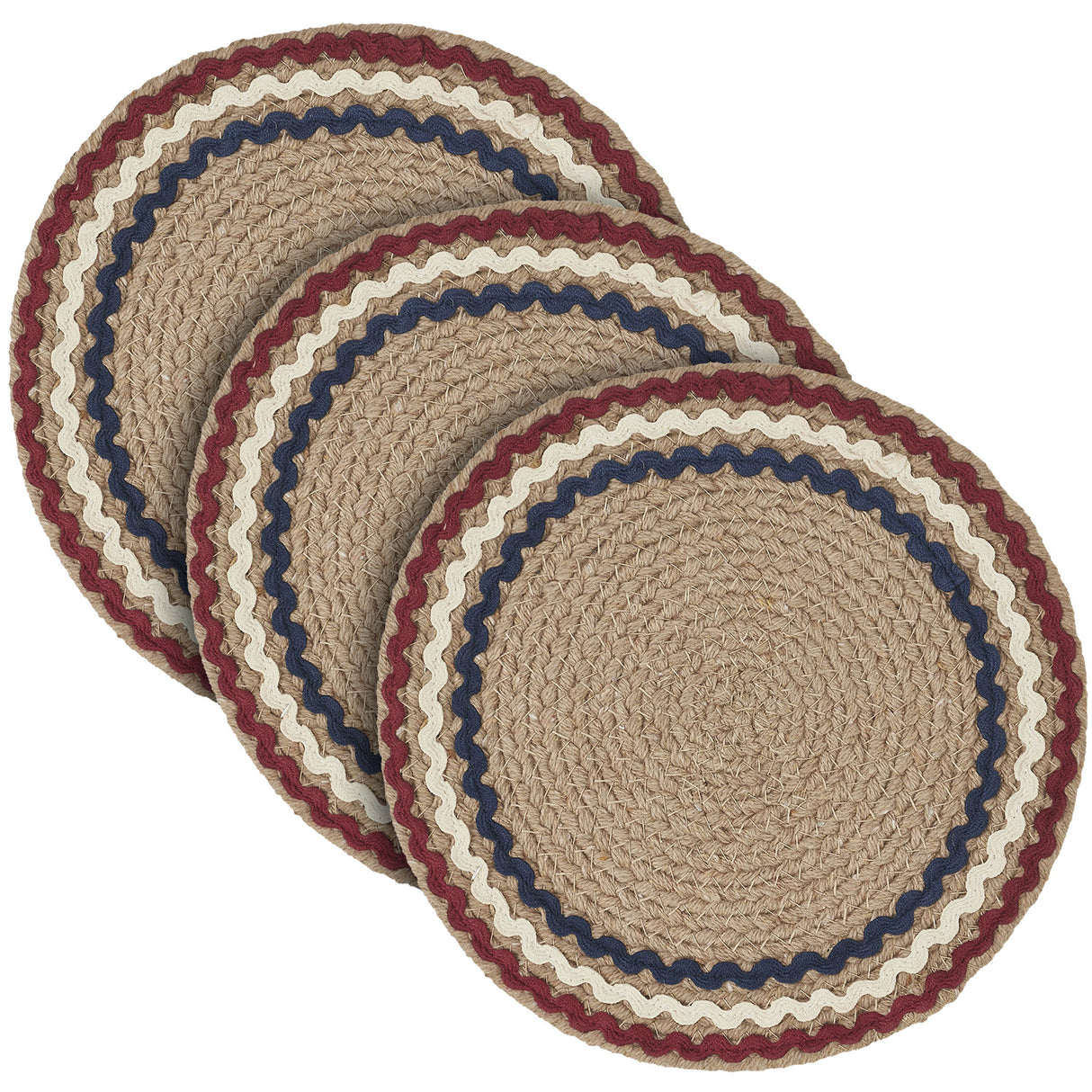 Red White Blue Ric Rac Trivet 8 Inch Diameter, Set of 3