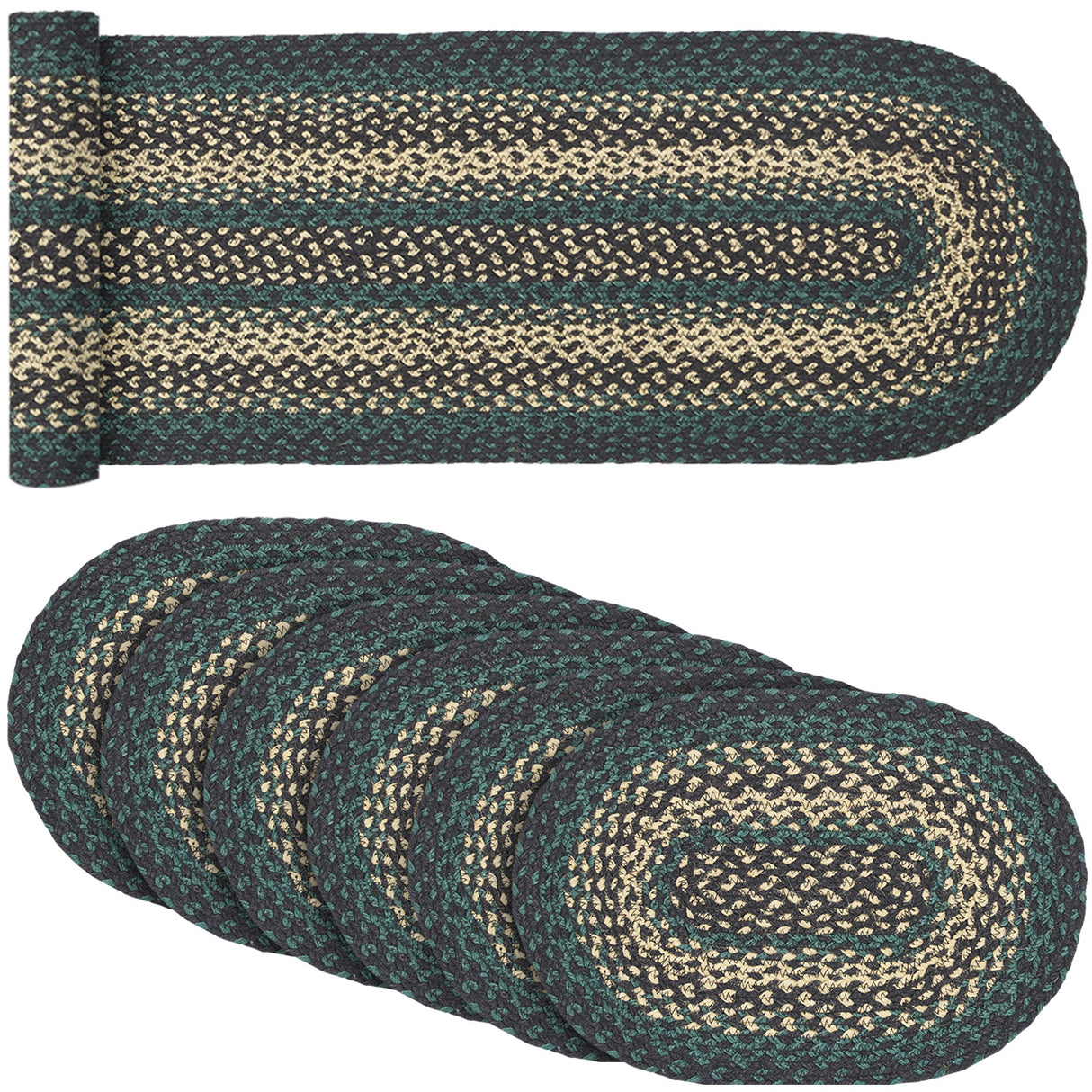 Pine Grove Pine Green 13x72 Table Runner & 6 pc 10x15 Placemat Set