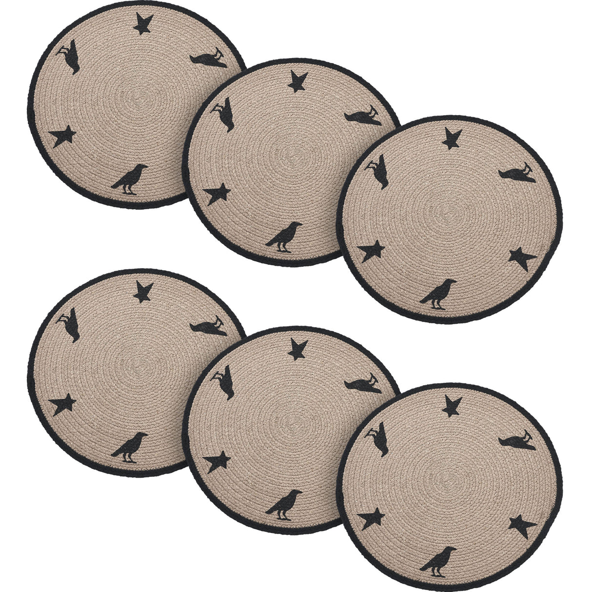Braided Cotton Raven Harvest Stencil Placemat 14 inch Diameter, Decorative Fall Placemat, Table Decor for Fall and Thanksgiving, 6 Pack 6 Pack