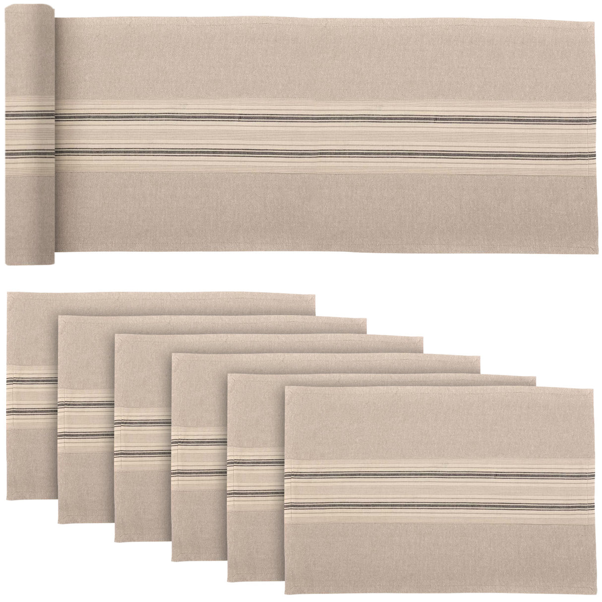 Sawyer Mill Charcoal Charcoal Grey 13x72 Table Runner & 6 pc 12x18 Placemat Set
