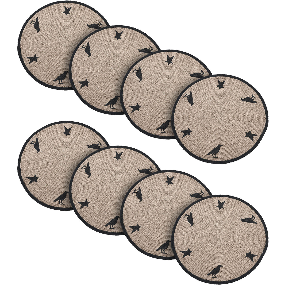 Braided Cotton Raven Harvest Stencil Placemat 14 inch Diameter, Decorative Fall Placemat, Table Decor for Fall and Thanksgiving, 8 Pack 8 Pack