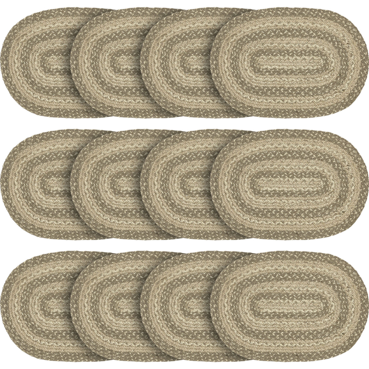 Farmhouse Cobblestone Table Placemat, Tan Grey White, Jute Blend, Oval, 12x18 Inches, 12 Pack 12 Pack