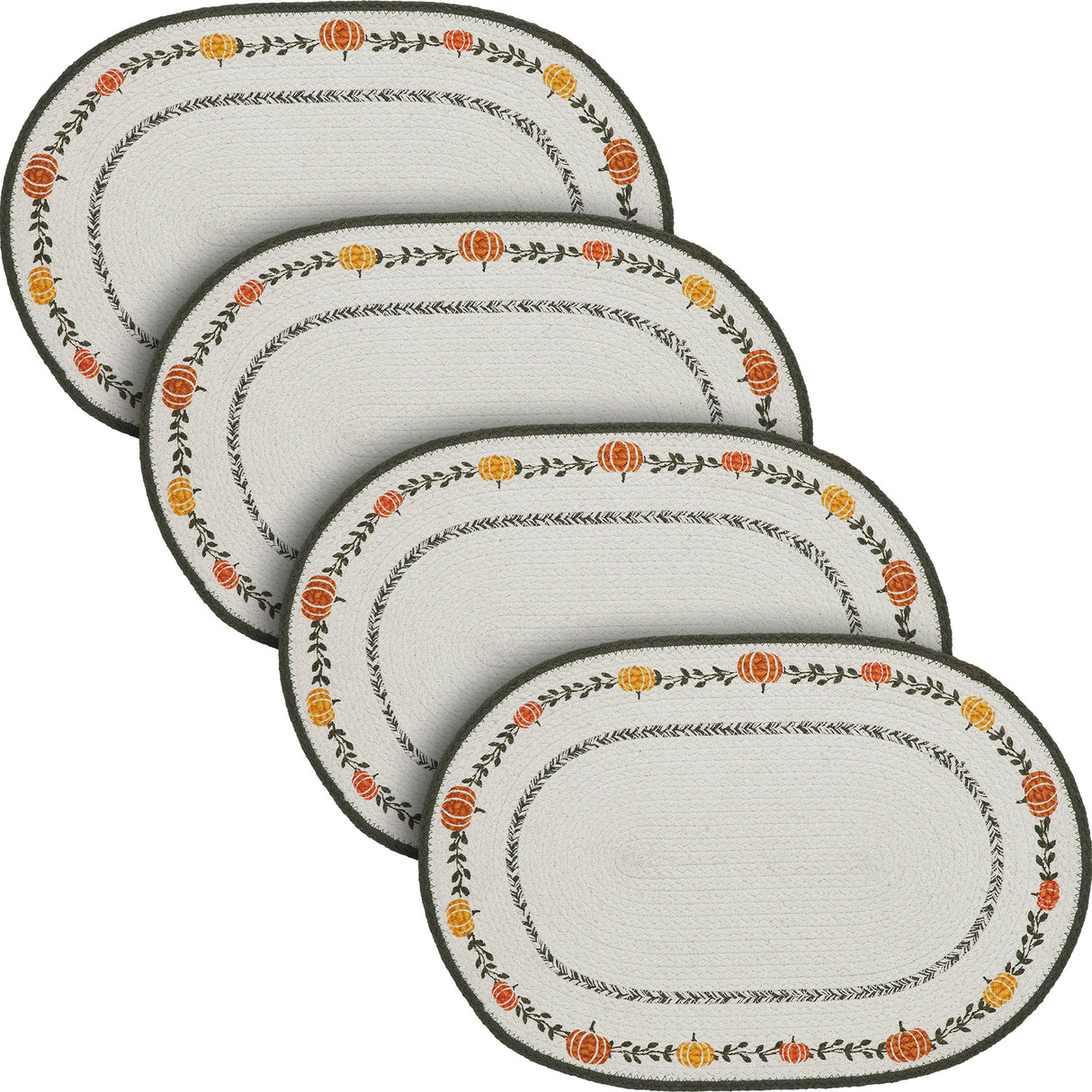 Braided Cotton Pumpkin Bounty Oval Placemat Stencil 13x19, Decorative Fall Placemat, Table Decor for Fall and Thanksgiving, 4 Pack 4 Pack
