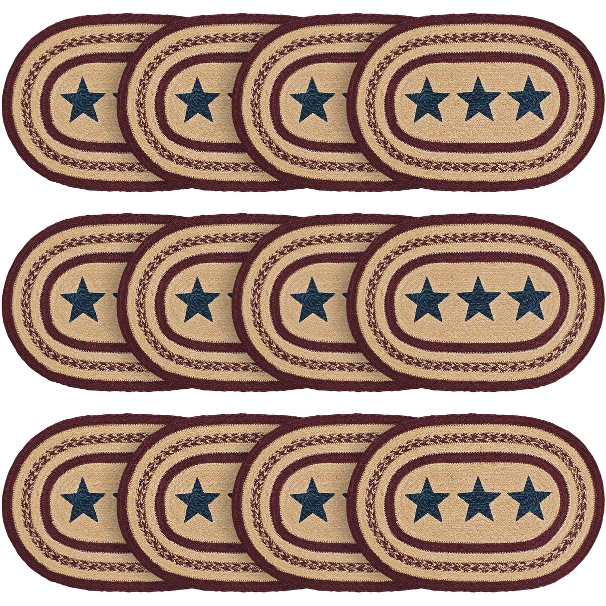 Potomac Star Textured Jute Primitive Tabletop Kitchen Stenciled Oval Placemat Set of 6, 12" x 18", Natural Tan, 12 Pack