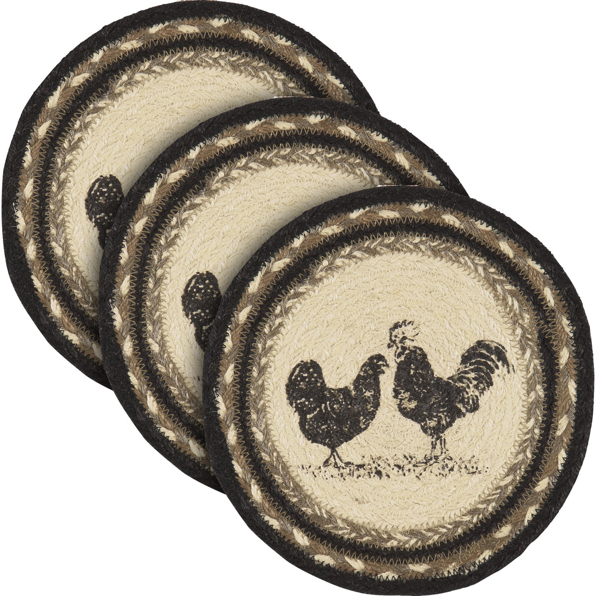 Sawyer Mill Charcoal Poultry Jute Trivet 8, Set of 3